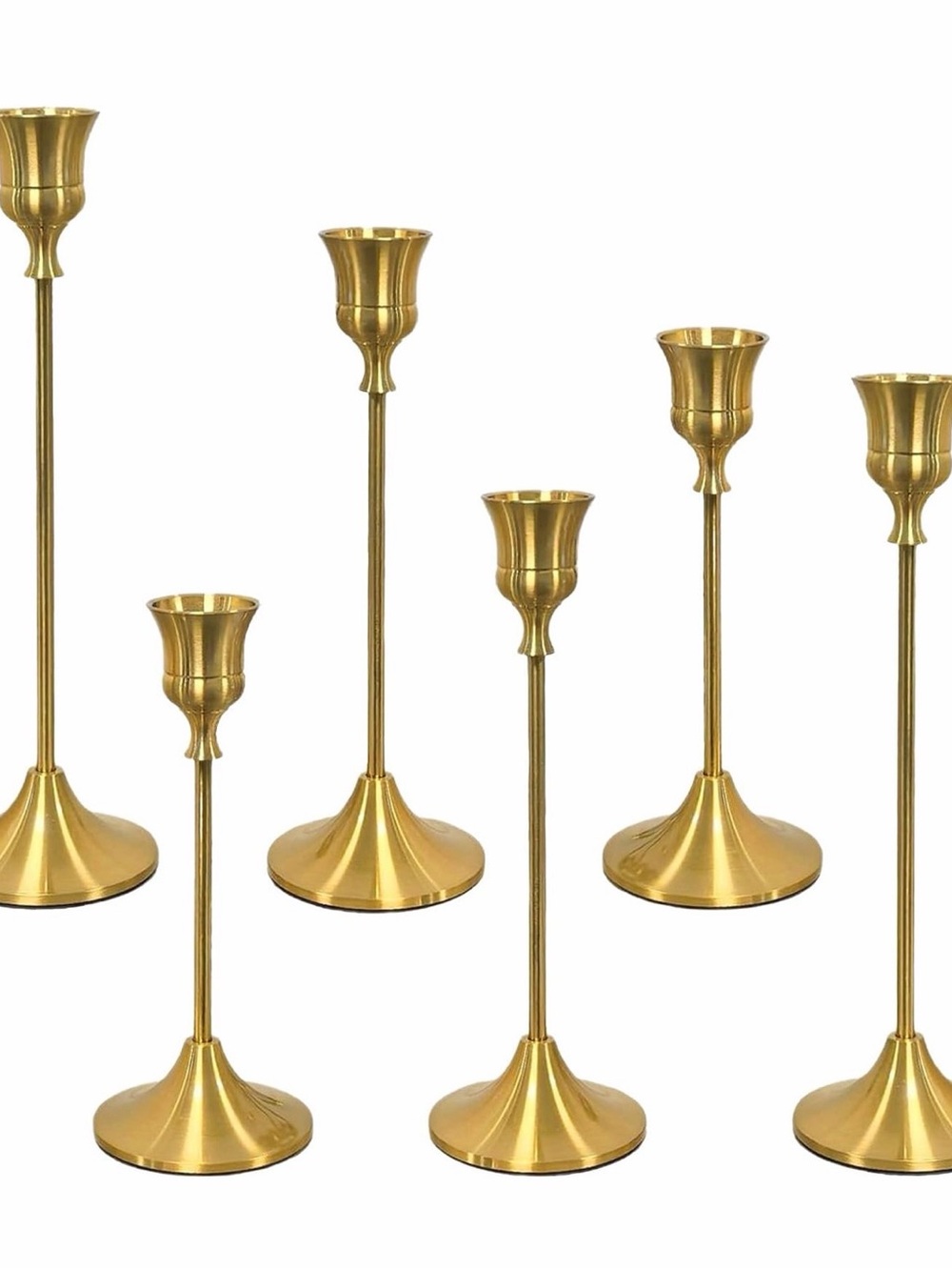 Elegant Gold Brass Taper Candle Holders - Set of 6